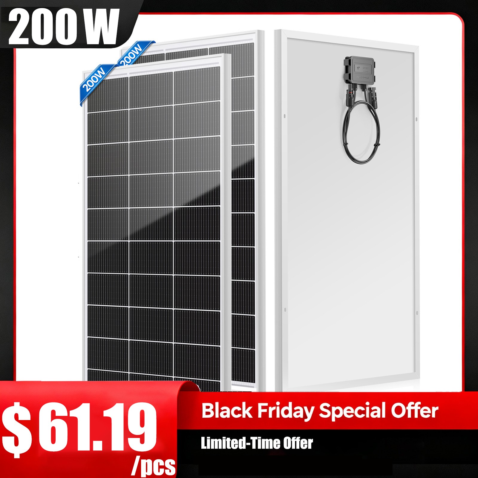 400W Solar Panel 12V Battery Charge RV Car Marine Home Off-Grid Charger(200w*2)