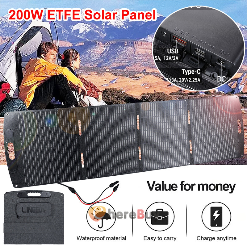 12V 200W Foldable Solar Panel ETFE Battery Home Caravan Camping Charging Power