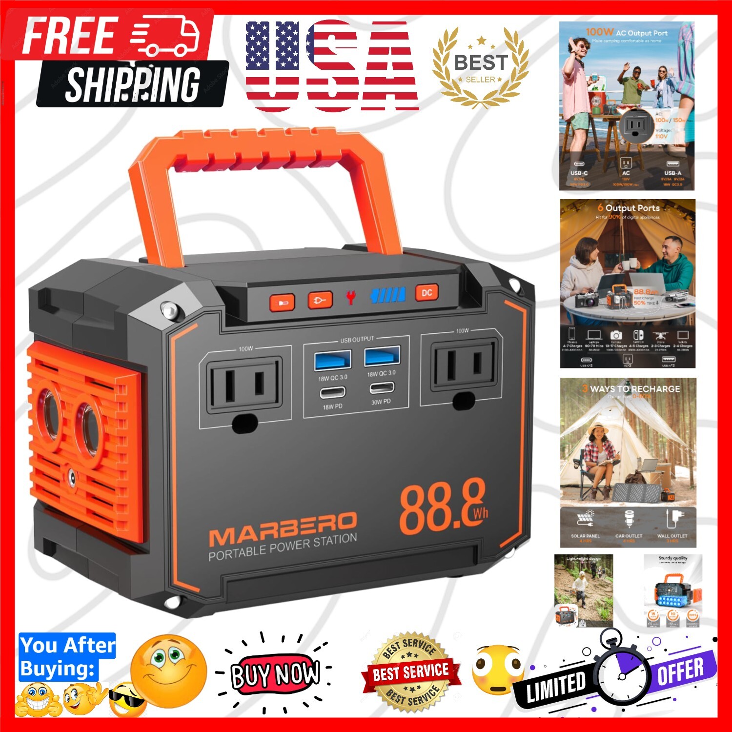 88.8Wh Portable Power Station – 150W Peak Solar Generator for Outdoor Adventures