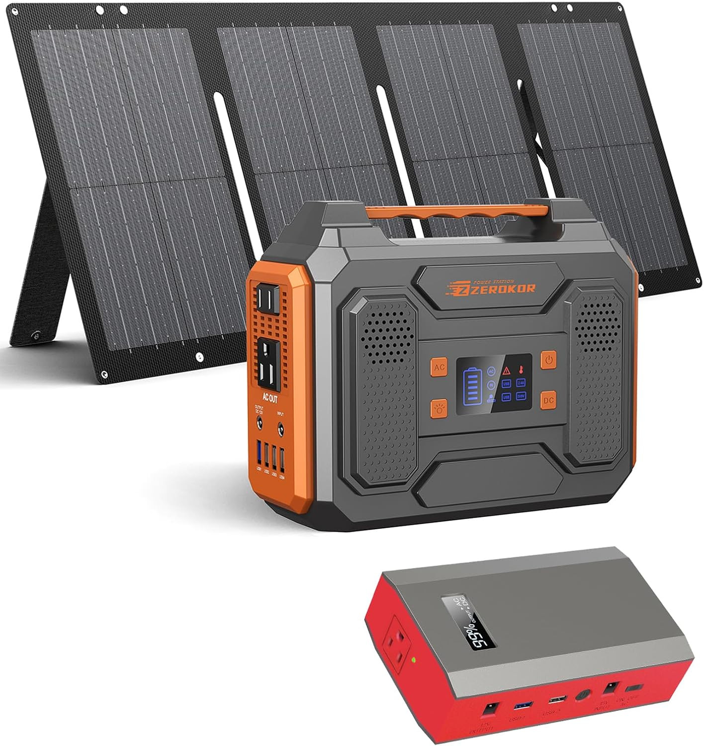 Portable Solar Generator 300W Power Station with Foldable 60W Solar Panel, Porta