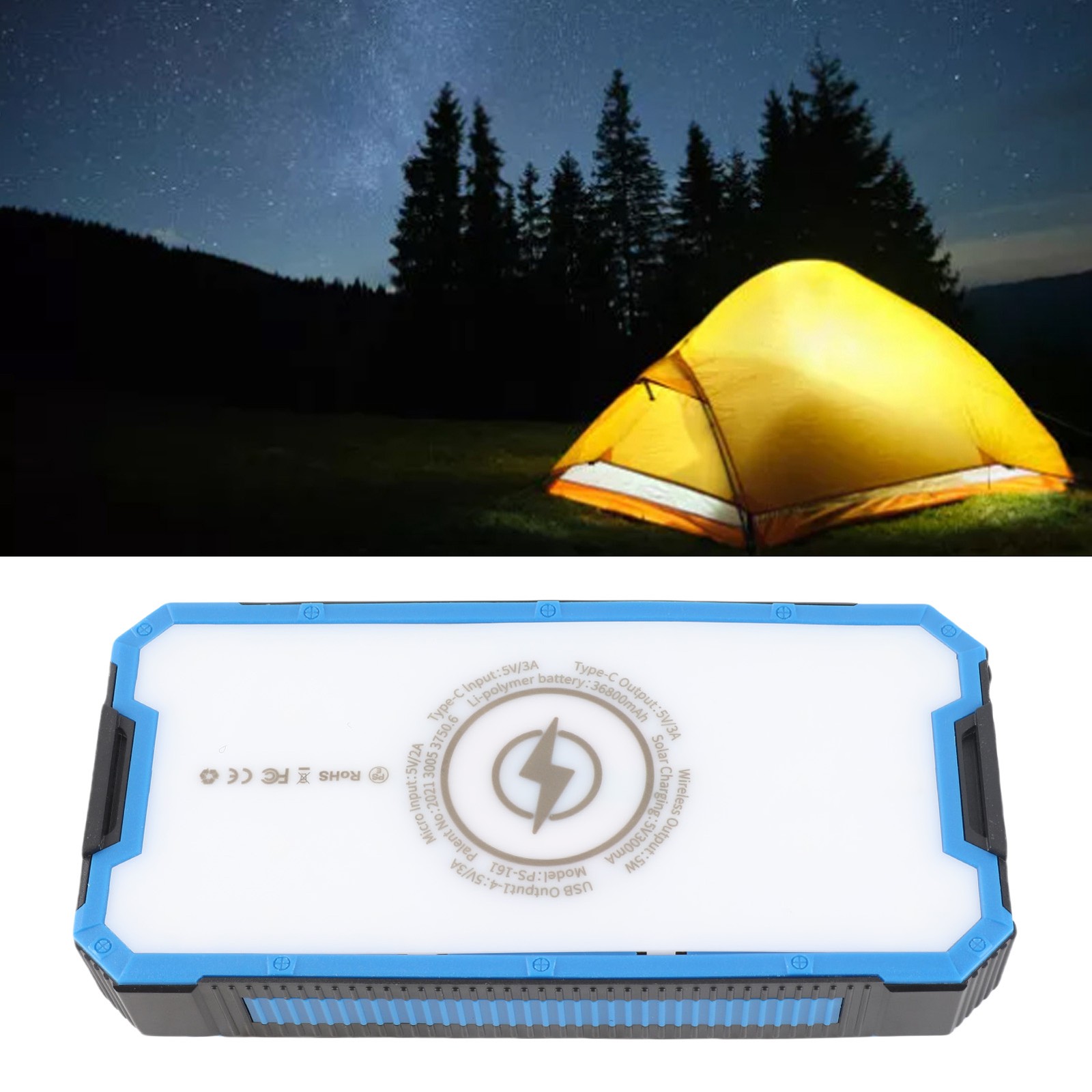 Portable Solar Power Bank 36800mAh Monocrystalline Silicon Panel Solar Power