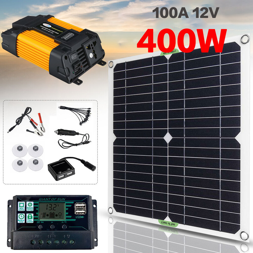 400W Solar Panel Kit 6000W Power Inverter 12V 100A Battery Charger Controller US