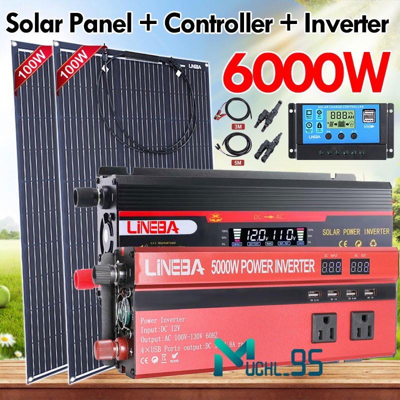 6000W /5000W Power Inverter With 200W Solar Panel Kit & 30A 12V Battery Charger