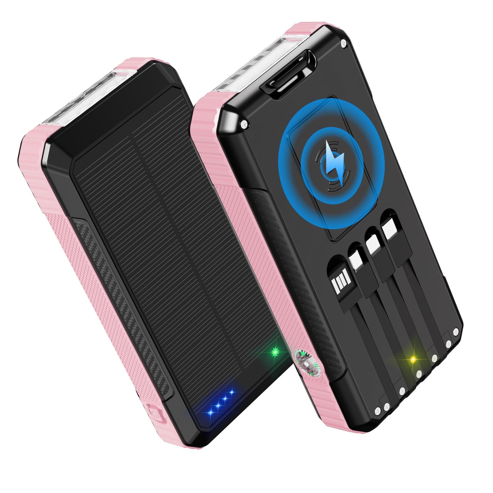 Solar Charger Power Bank 49800mAh, Portable Phone Charging Built-in 4 Cables …