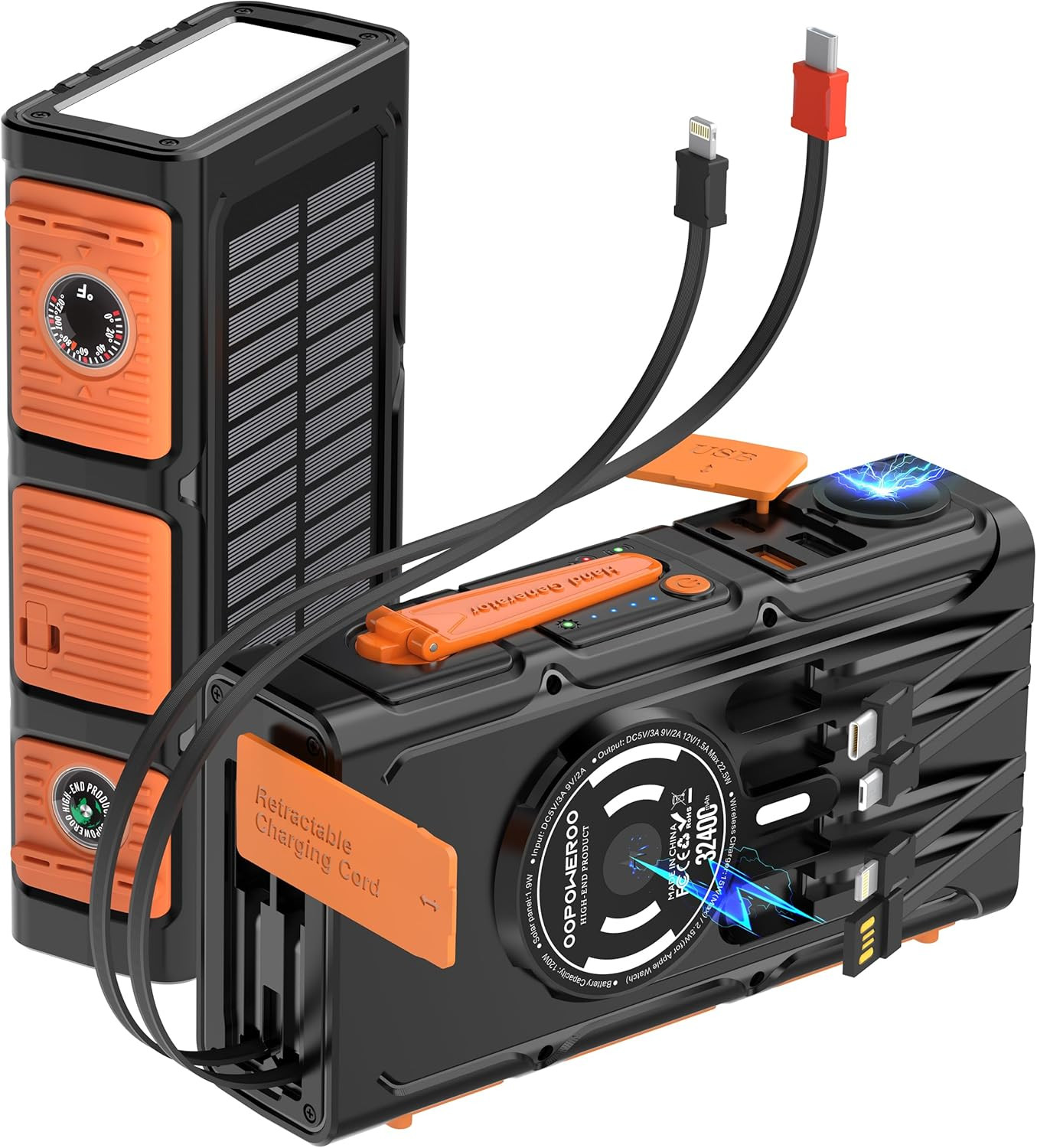 Solar Power Bank with Dual Magnetic Wireless Charging & Fast Charge, 32400mAh