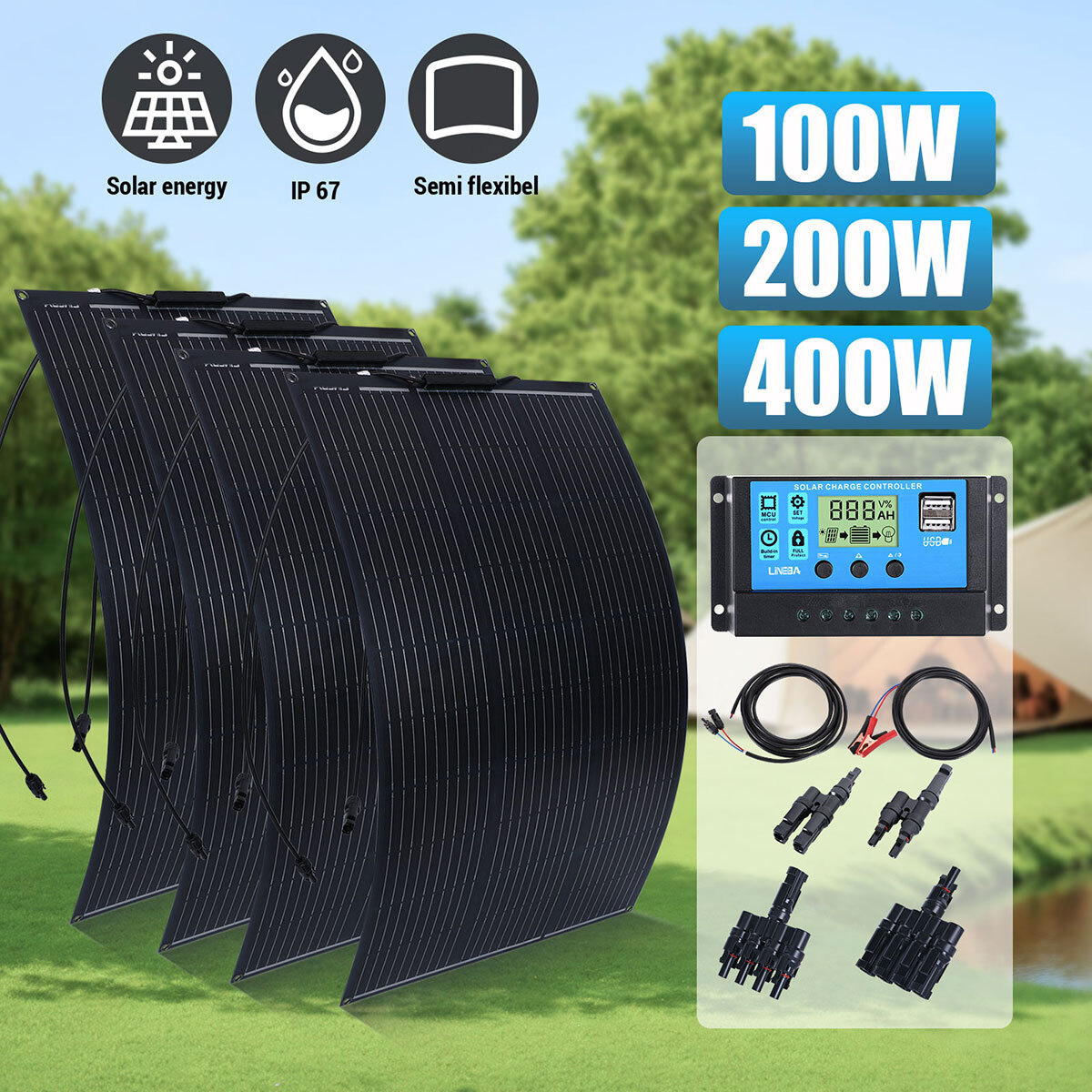 100W 400W Watt 18V Portable Flexible Solar Panel Kit RV Camping Off-Grid Rooftop