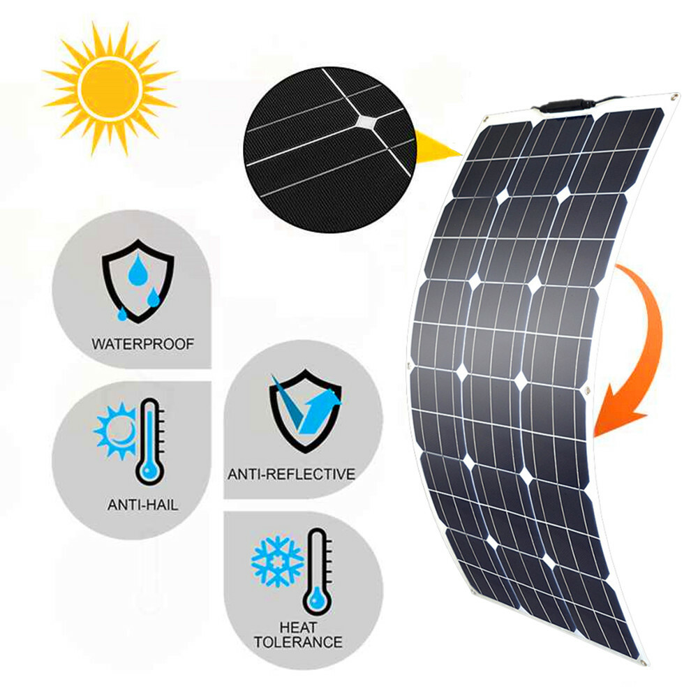 100 Watt 18v Flexible Solar Panel Mono PV Module for RV Boat Car Van 12v Battery