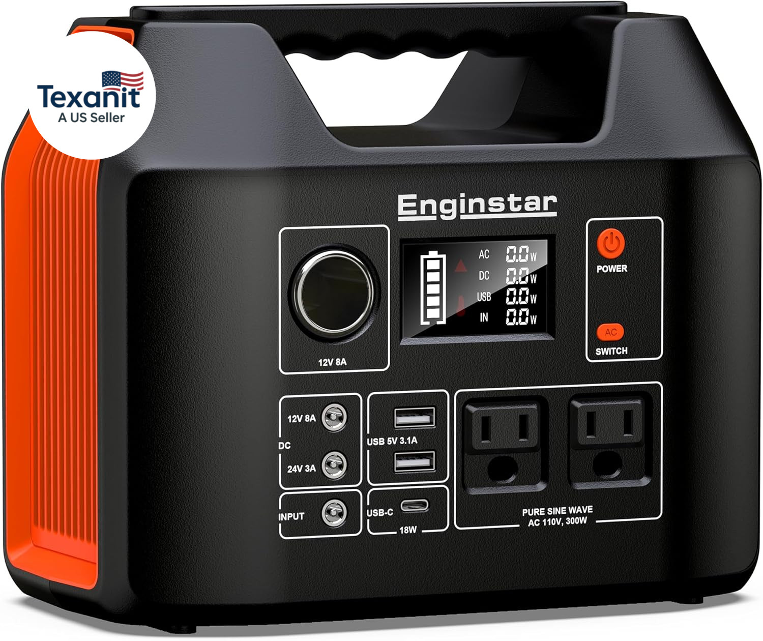 Portable Power Station 300W 296Wh Battery Bank with 110V Pure Sine Wave AC Outle
