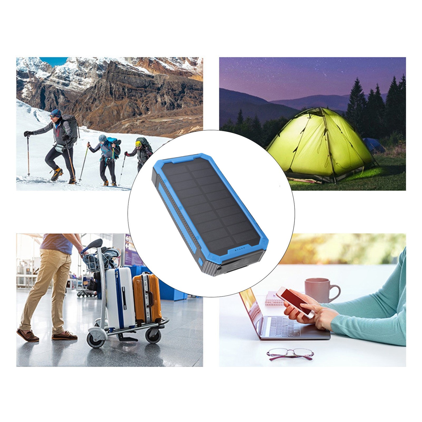 Solar Power Bank 36800mAh 34LEDs 4 USB Output Type C Micro Input Solar External