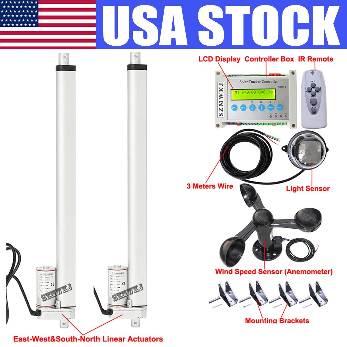 Complete 18″ Dual Axis PV Solar Tracking LCD Solar Panel Tracker Anemometer Kits