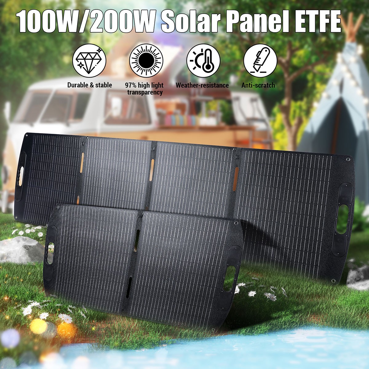 Portable Solar Panel Foldable 200W IP65 Waterproof for RV Camping Home