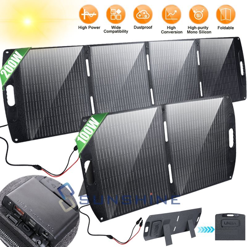 200W 100W Solar Panel Folding Battery Charge RV PV Home Off-Grid Battery Power