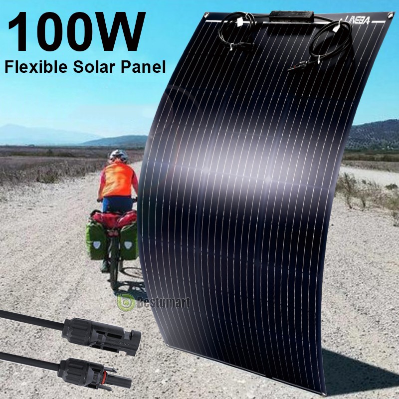 Flexible Bendable Solar Panel 100W 12V Mono For Power Station RV Camping Home