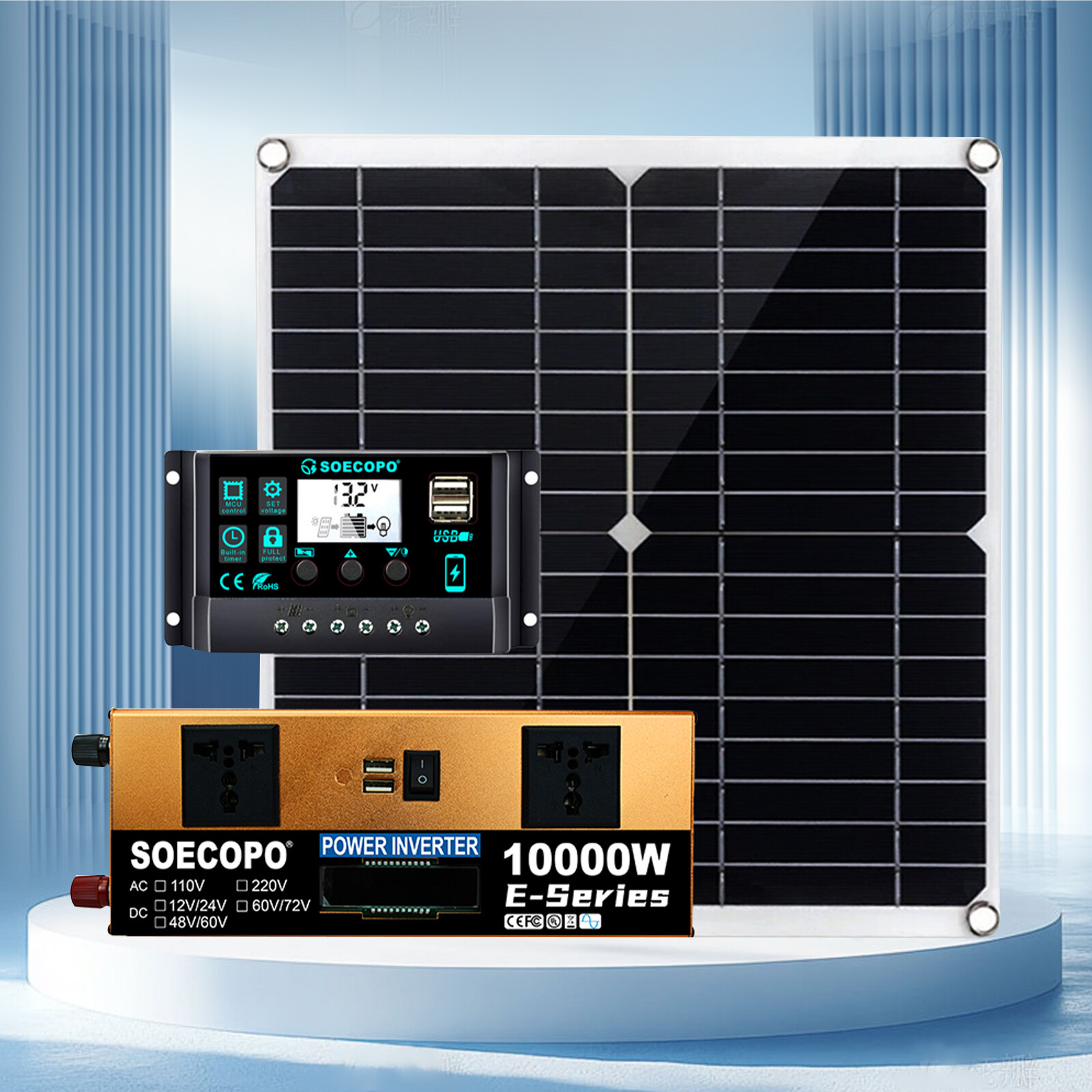10000W Power Inverter Solar Generator With 300W Solar Panel Home Complete Set