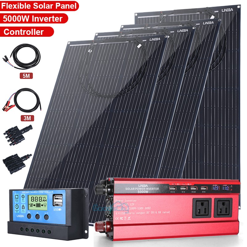 2025 UPGRADE Solar Panel Kit 200W 400W 12V Off Grid RV Camper Home & Inverter