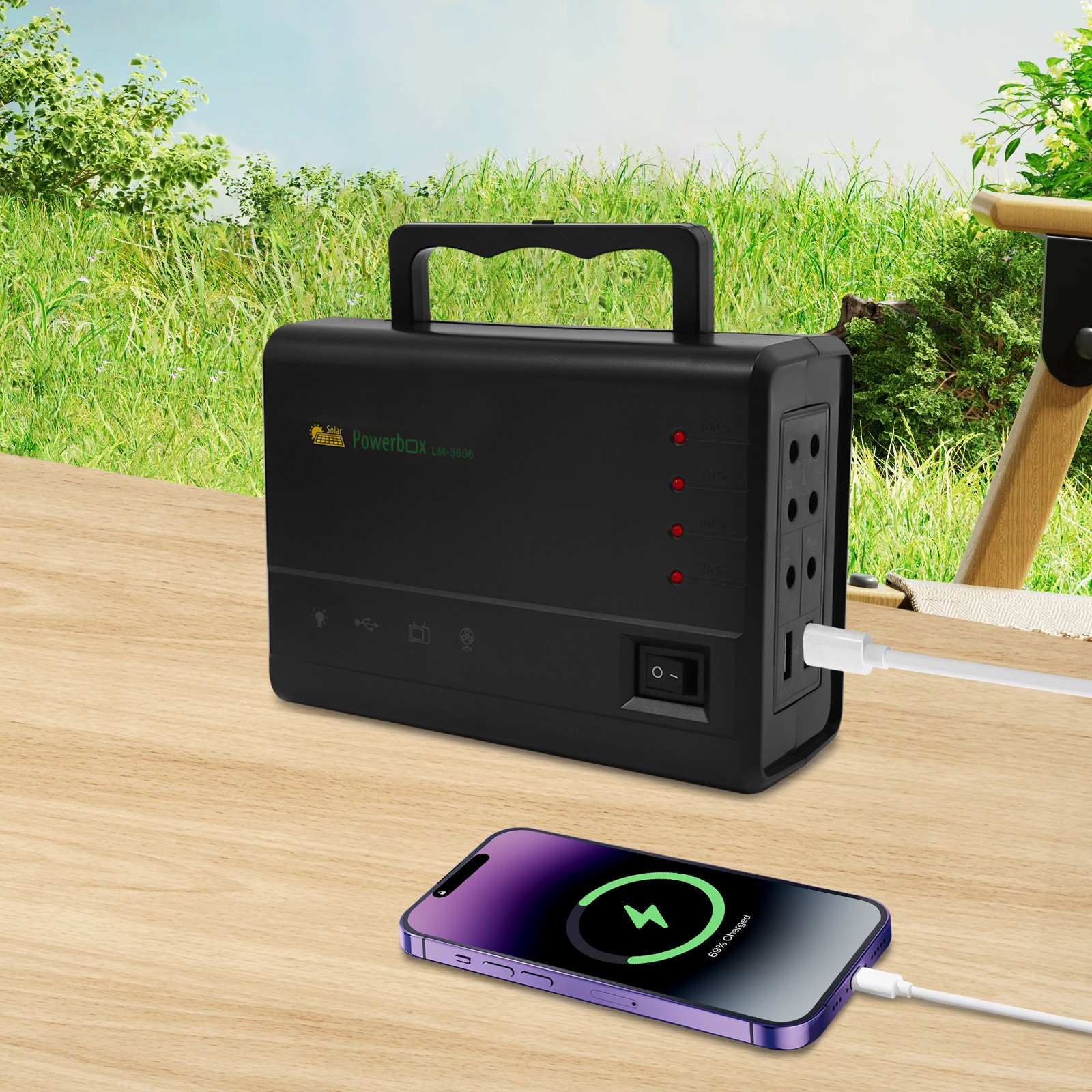 Solar Inverter, Power Generator, Solar Generator with Bulbs & Solar Panel