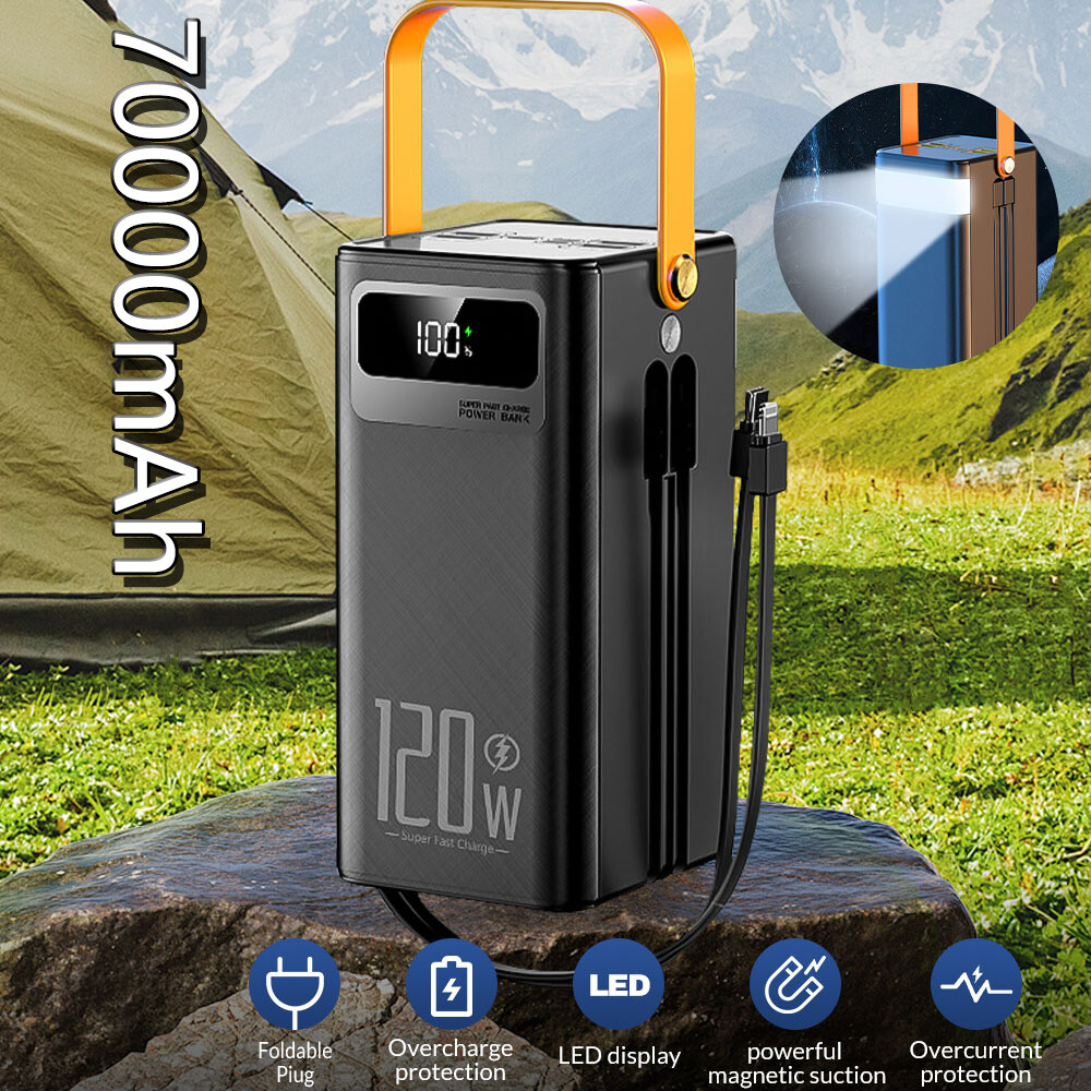 120W 70000mAh Power Bank 7-Port PD Fast Charging Battery Pack for iPhone/Android