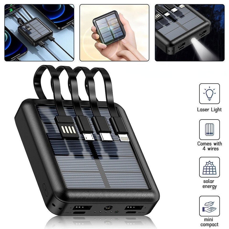 5000mAh Solar Power Bank 20000mAh Mini Charger for Mobile Phone with 4 Wires Hot