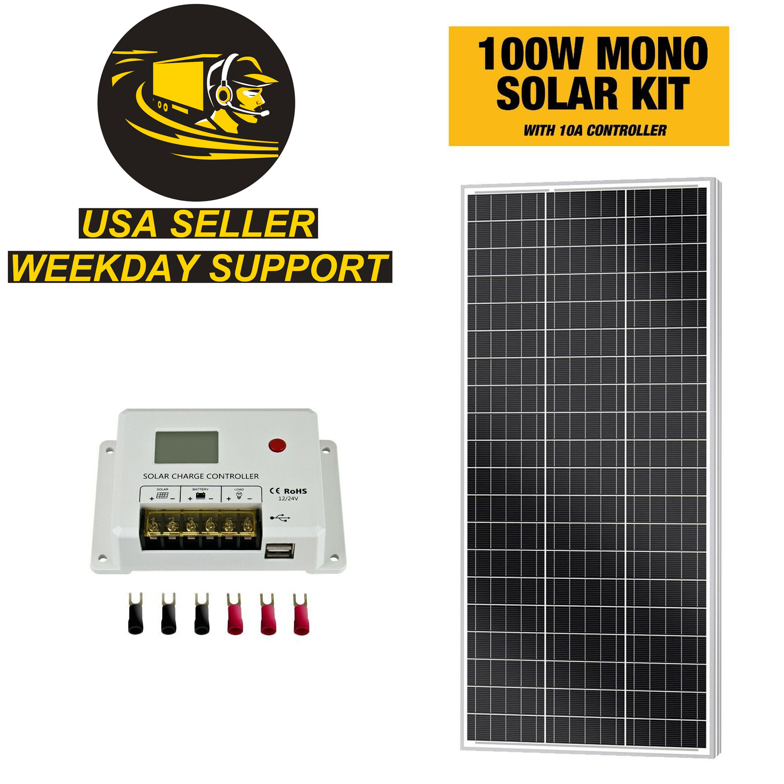ExpertBattery 100W 12V Monocrystalline Solar Panel Kit with 10A PWM Controller