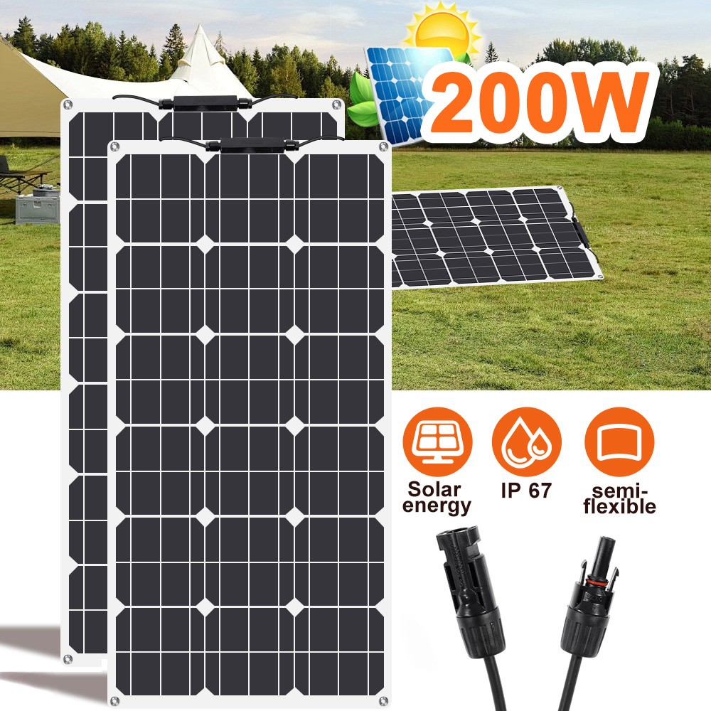 2PCS 200W Watt Flexible Solar Panel 12V Battery Charger RV Home Off-Grid Boat US