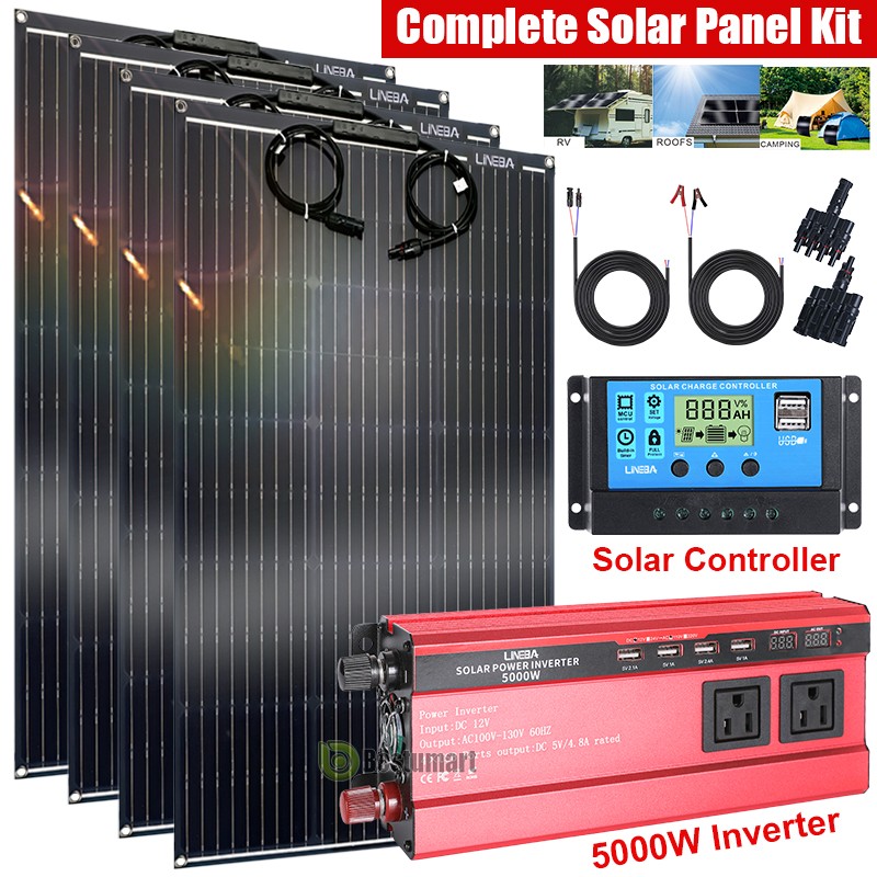Complete Solar Panel Kit 200W 400W 12V & 5000W Inverter Farm Home Shed Rooftop