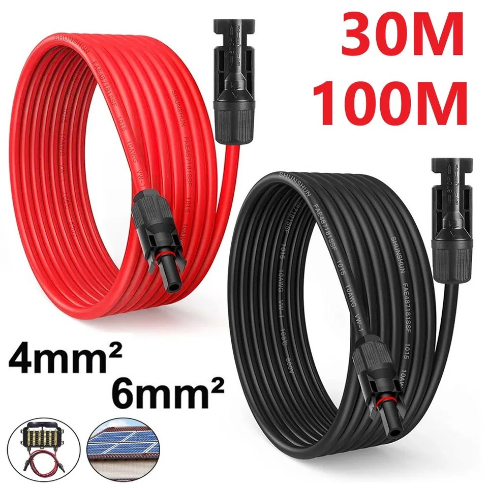 6mm² 30m 100m Solar PV Cable 10AWG Solar PV Wire IP68 Extension Solar System