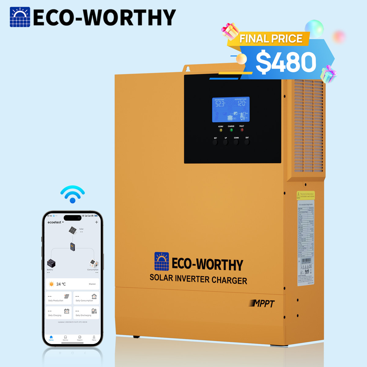 ECO-WORTHY 3500W 5KW 10KW Solar Hybrid Inverter Off Grid Mppt Controller