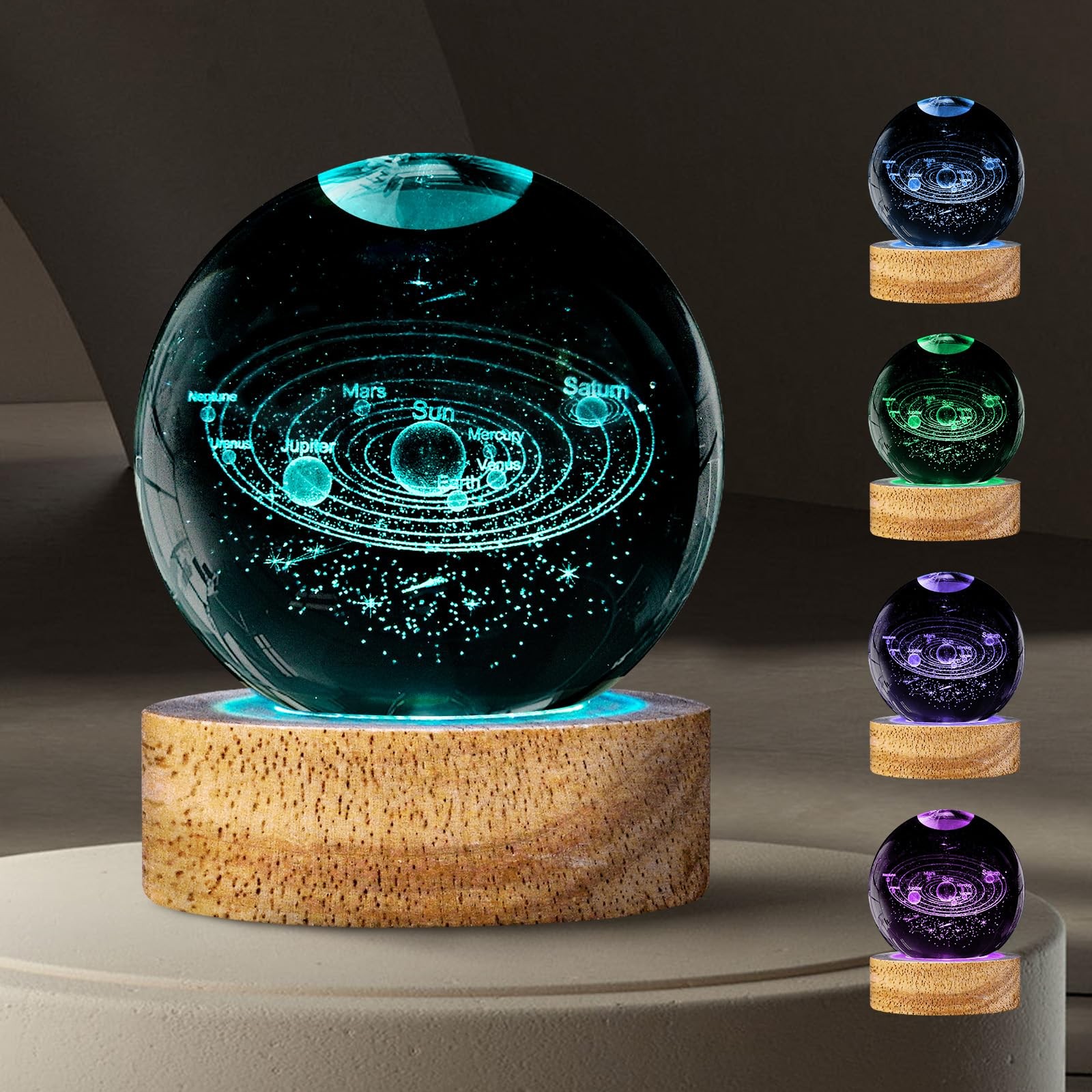 3D Solar System Crystal Ball Night Light with 16 Color, Unique 60mm Galaxy Pl…