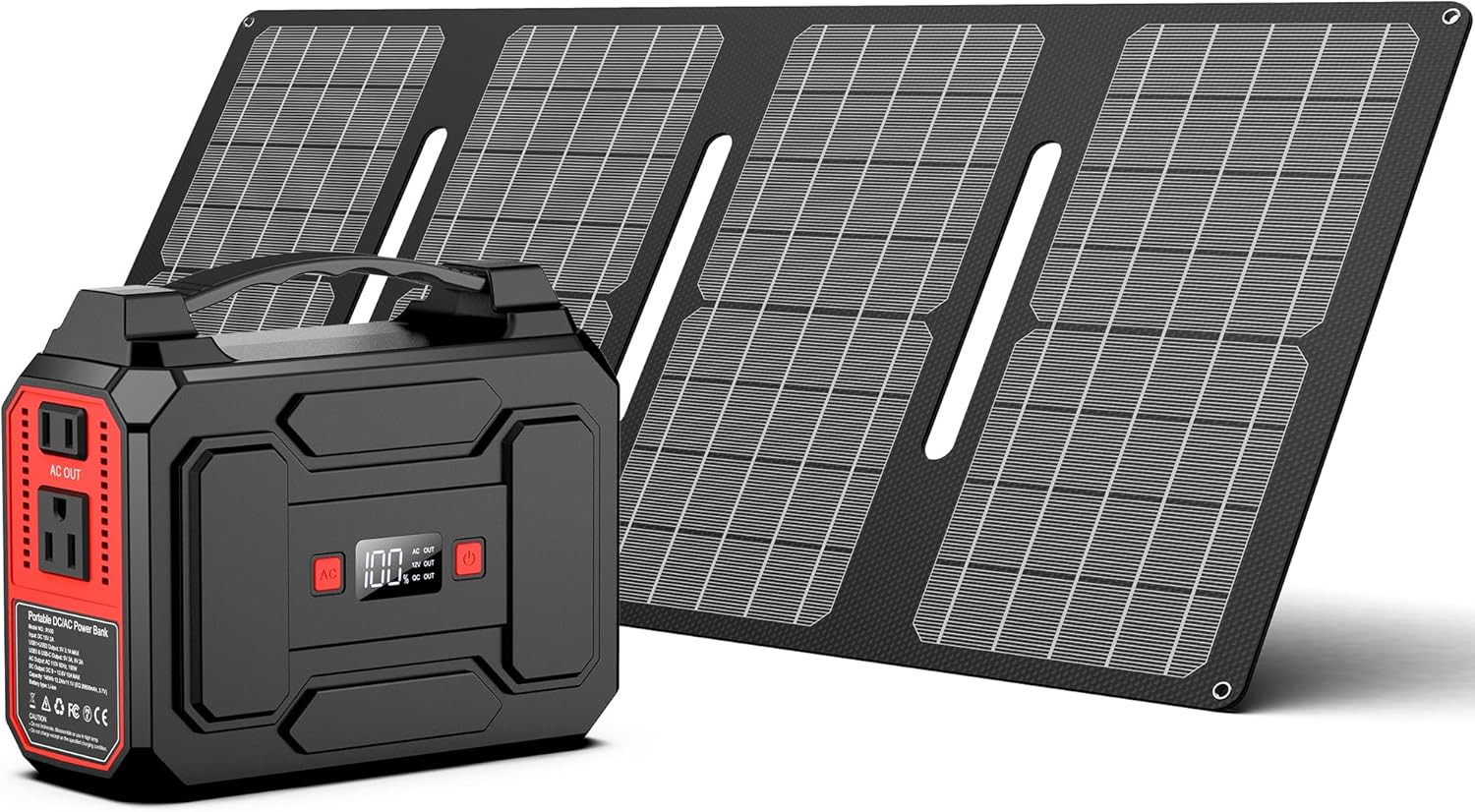 Solar Powered Generator 200W Peak/100W Rated, Portable Solar Generator Power Sta