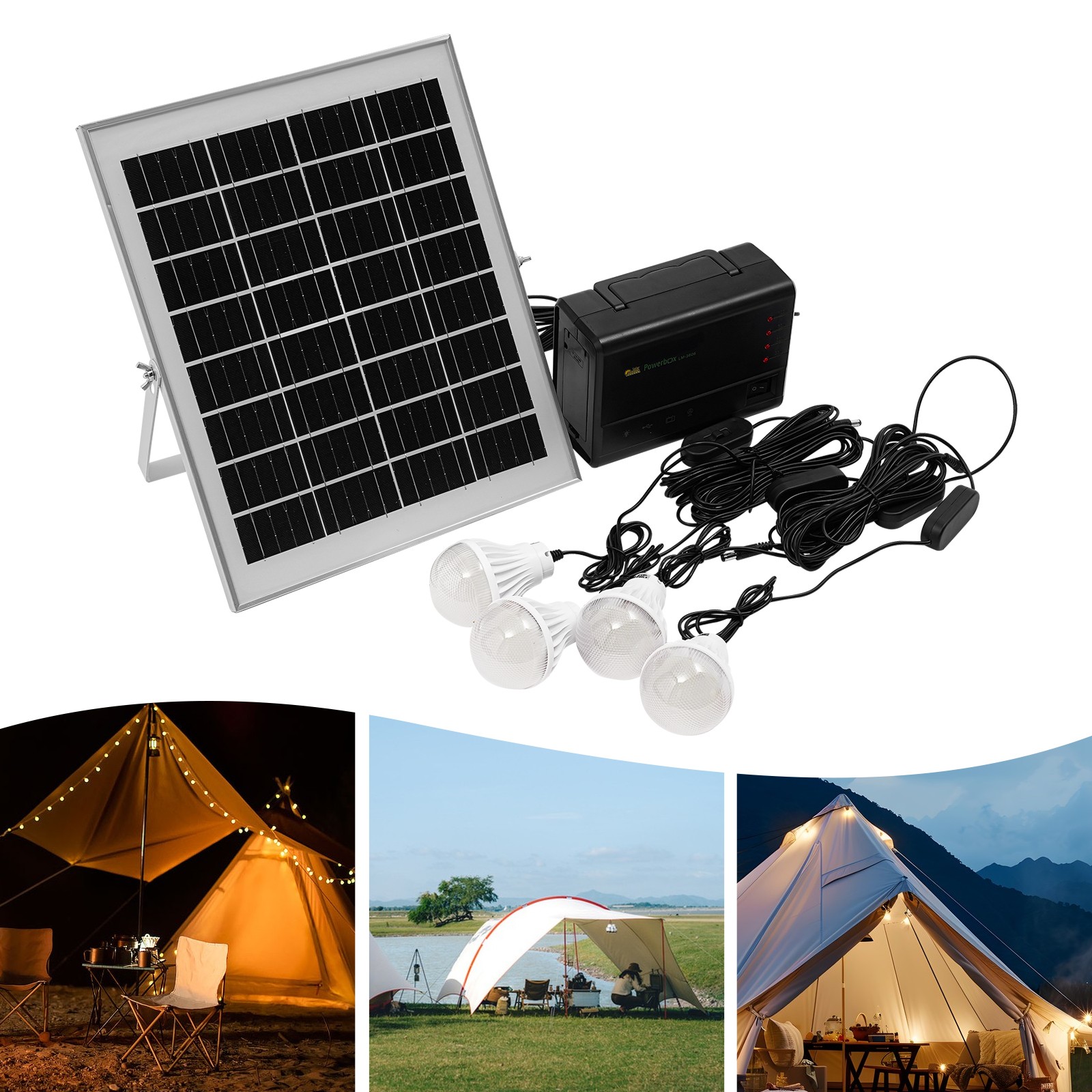 Portable Station Solar Panel Power Inverter Electric Generator Set +4 LED Light