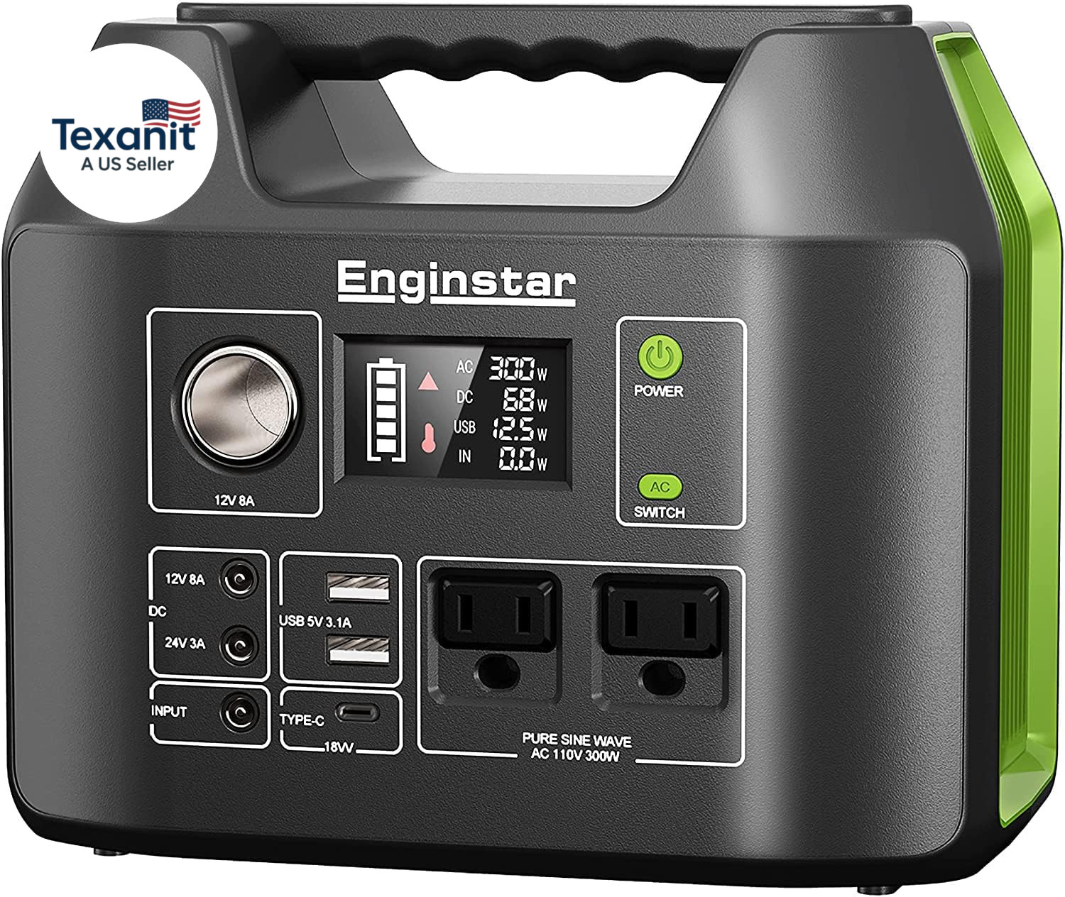 Solar Generator, 300W Portable Power Station, 296Wh Lithium Battery Backup W/Two