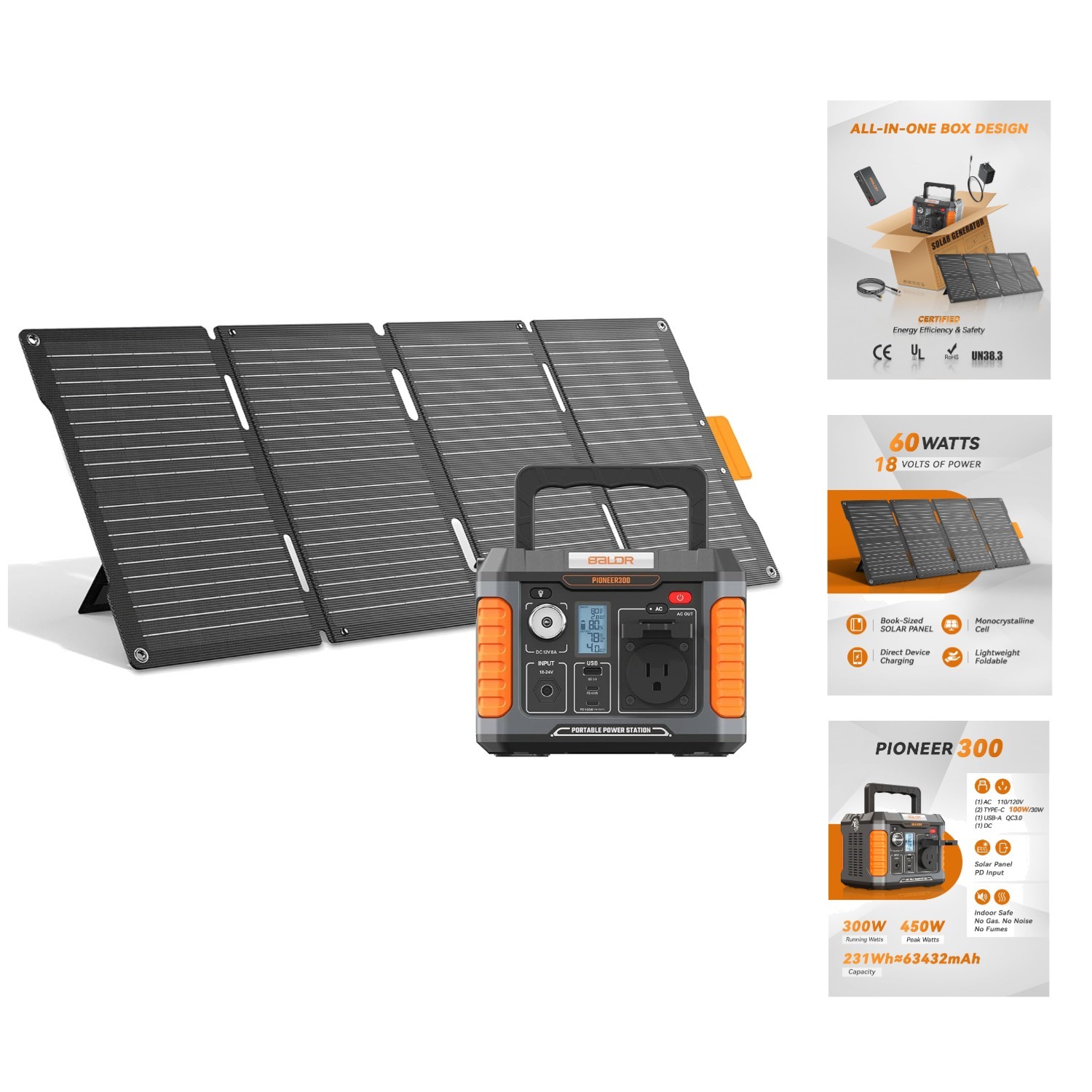 Versatile 300W Power Station with Fast-Charge 60W Solar Panel – Adventure-Ready