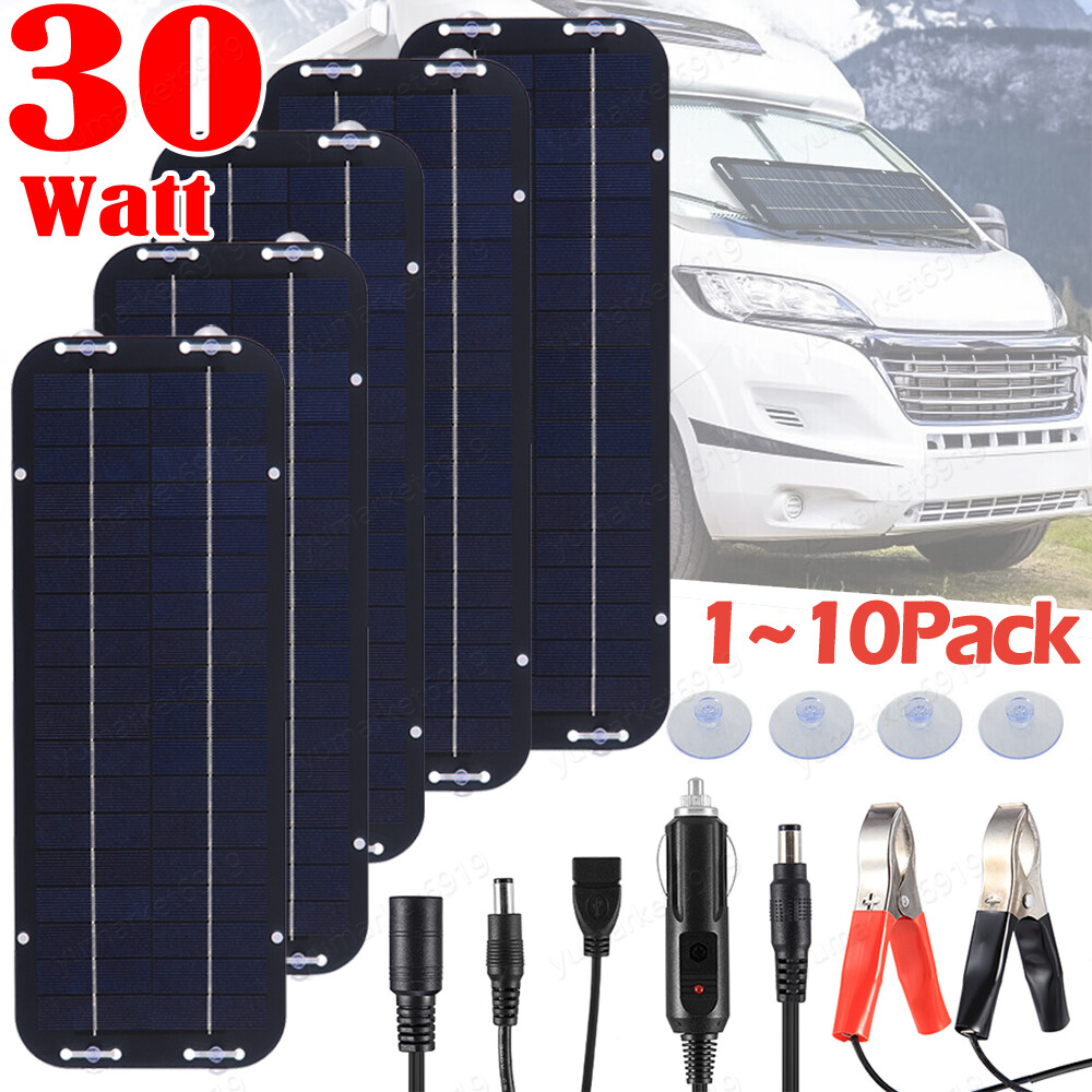 30W Solar Panel 12V Trickle Charger Battery Charger Kit Maintainer Boat Car LOT
