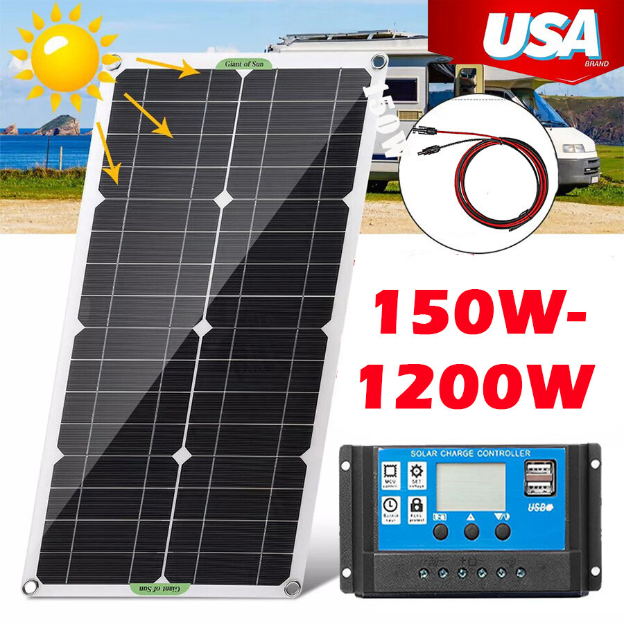 150-1200W Watt Mono Solar Panel 12V Battery Charging Home RV Off-Grid Boat Power