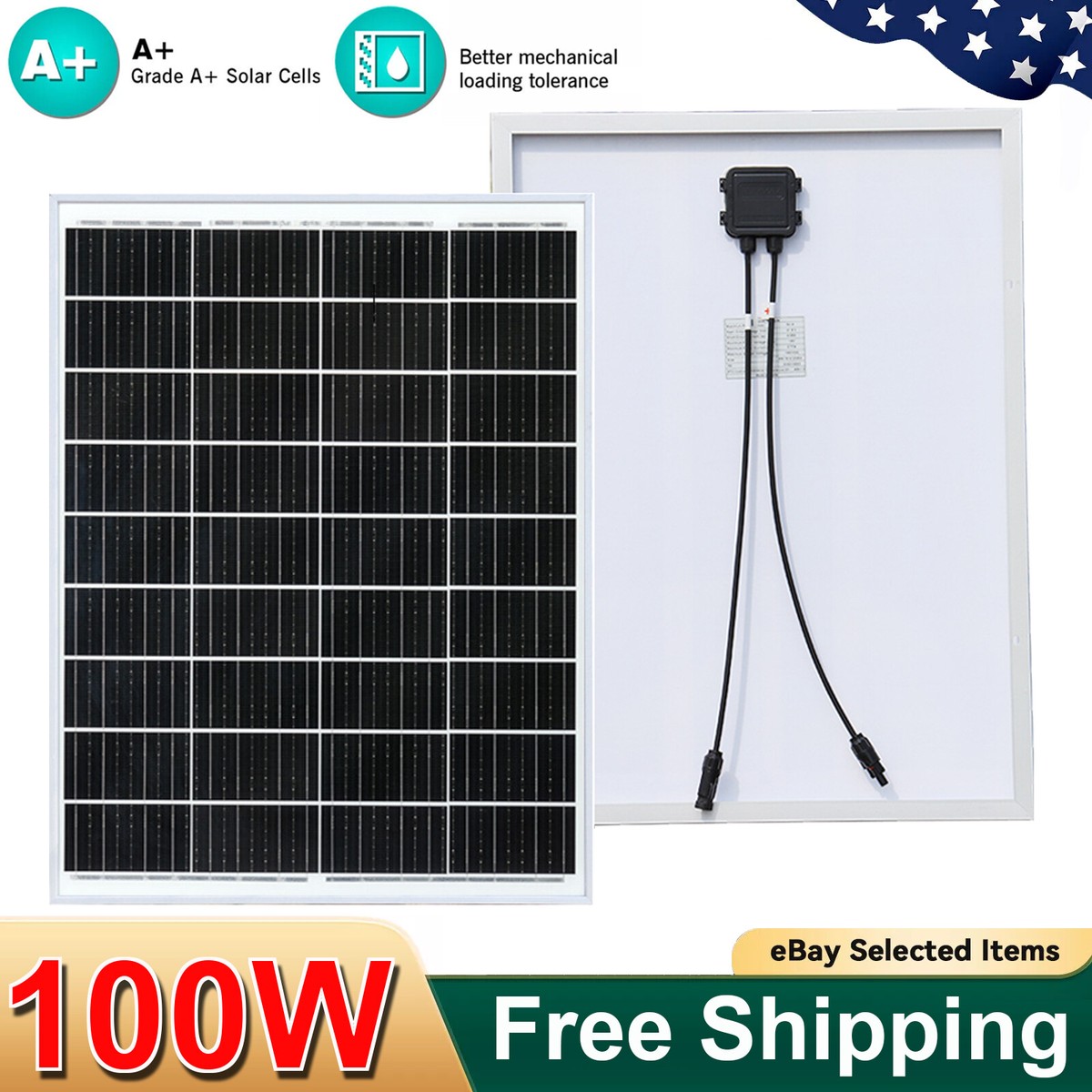 100 Watt Solar Panels Monocrystalline Solar Panel for 12V Battery RV Marine Boat