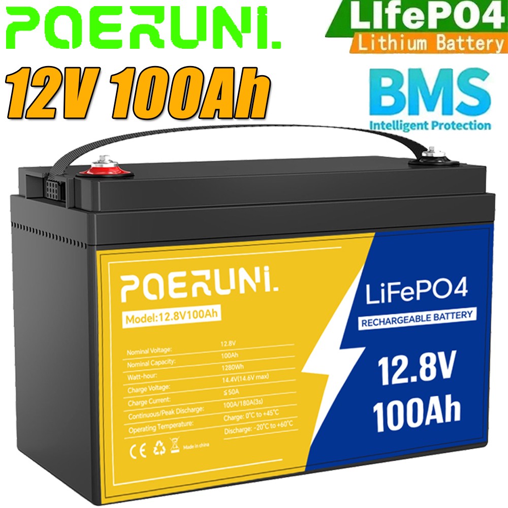 12V 100Ah LiFePO4 Lithium Battery Rechargeable Built-in BMS 8000+ Deep Cycles
