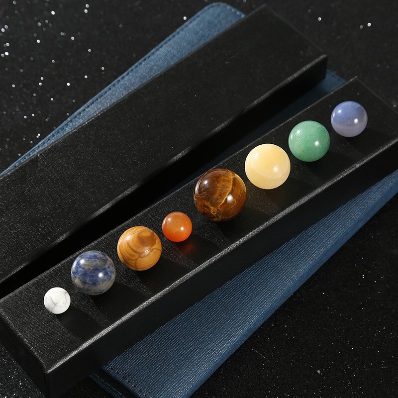 Natural 8 Planets of The Solar System Model Crystal Ball Mineral Gemstones USA
