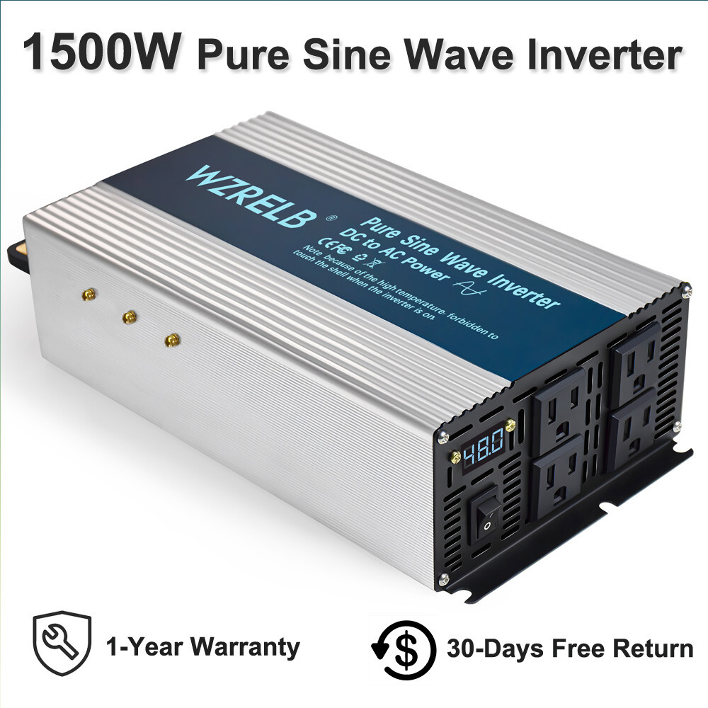 1500W Pure Sine Wave Inverter 12v 24v 36v 48V to 110V 120V Solar System Home Car
