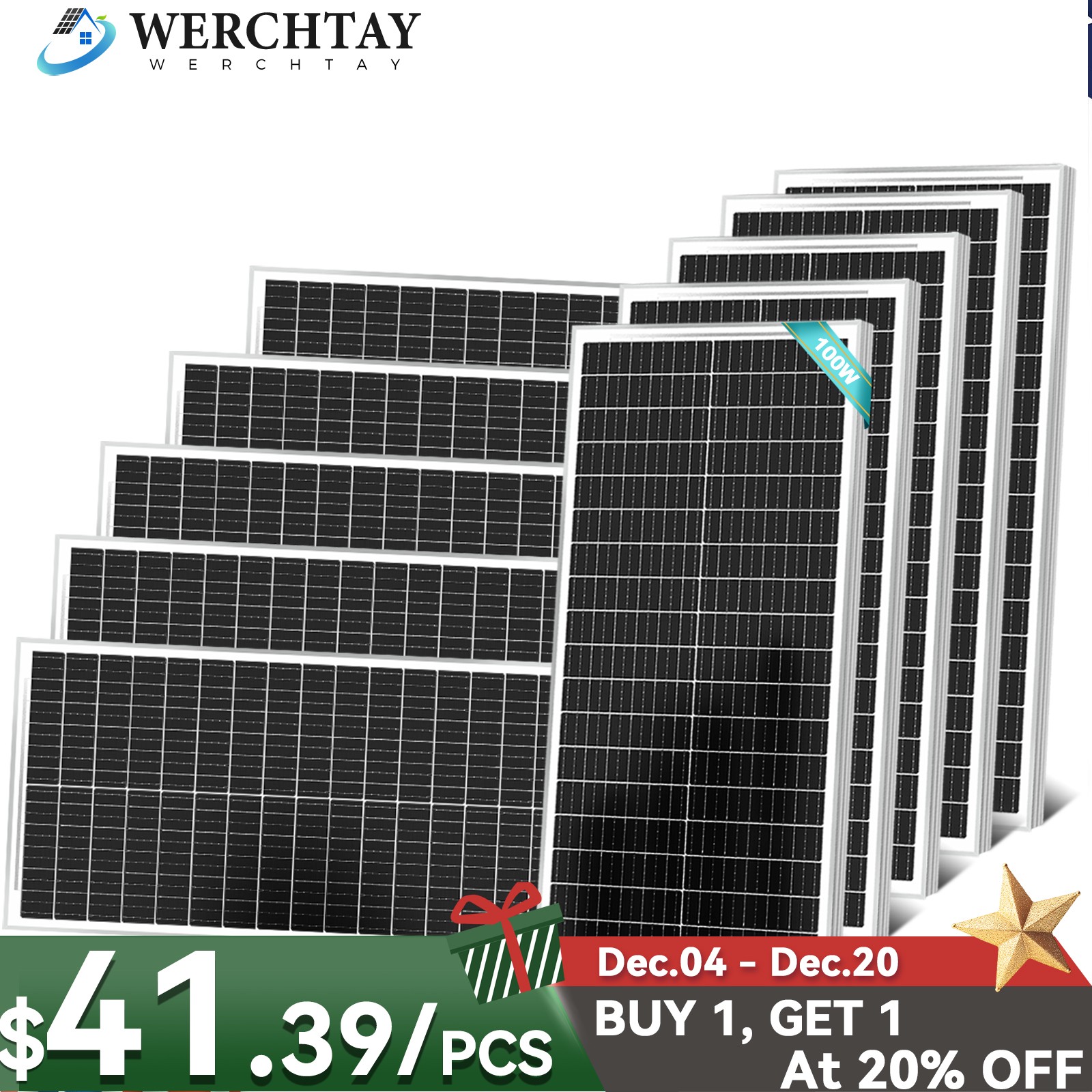 100W 200W 400W 1000Watt 12V Monocrystalline Solar Panel Home RV Camping Off Grid