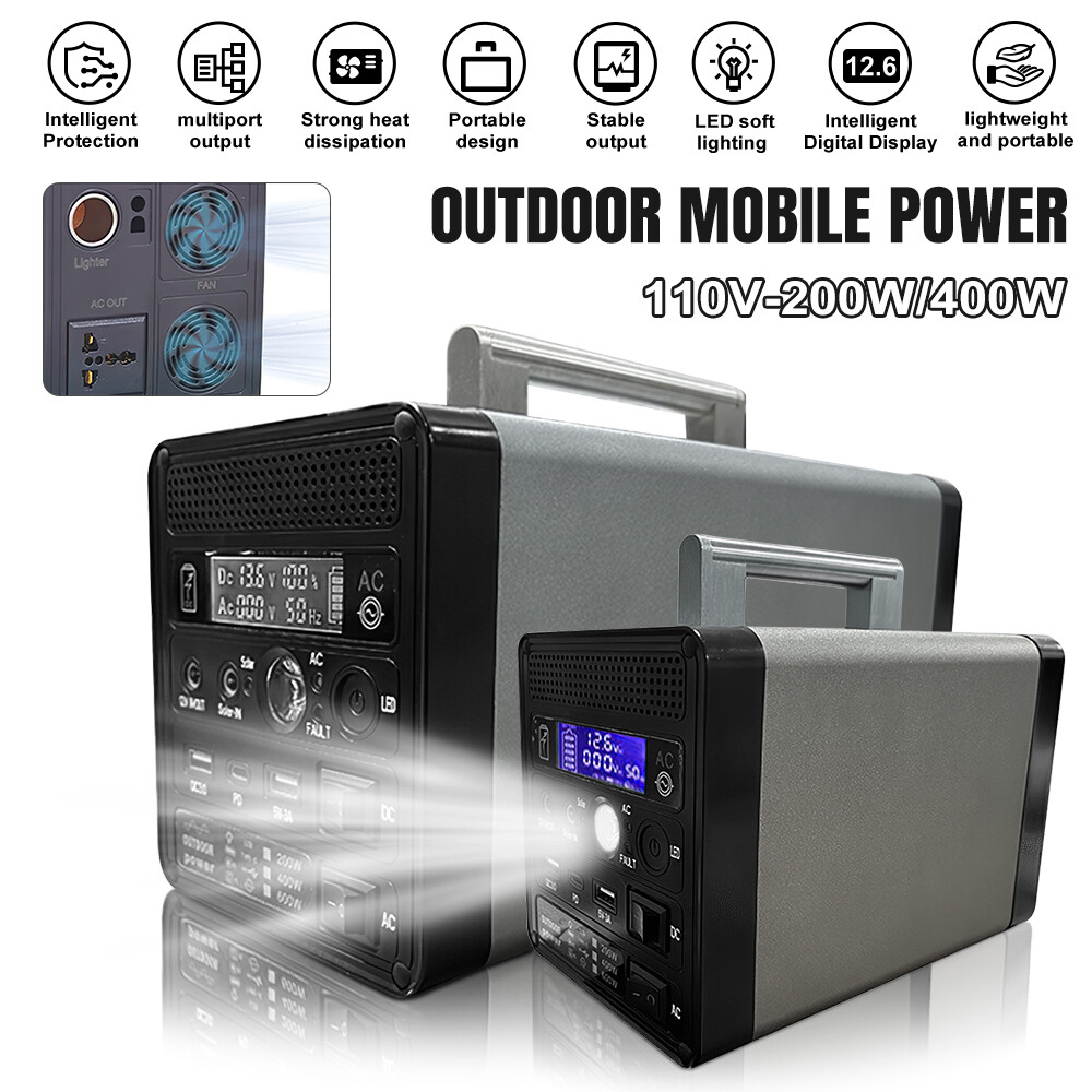 Portable Power Station Solar Generator 400Wh 300Wh Battery Backup 110V AC Outlet