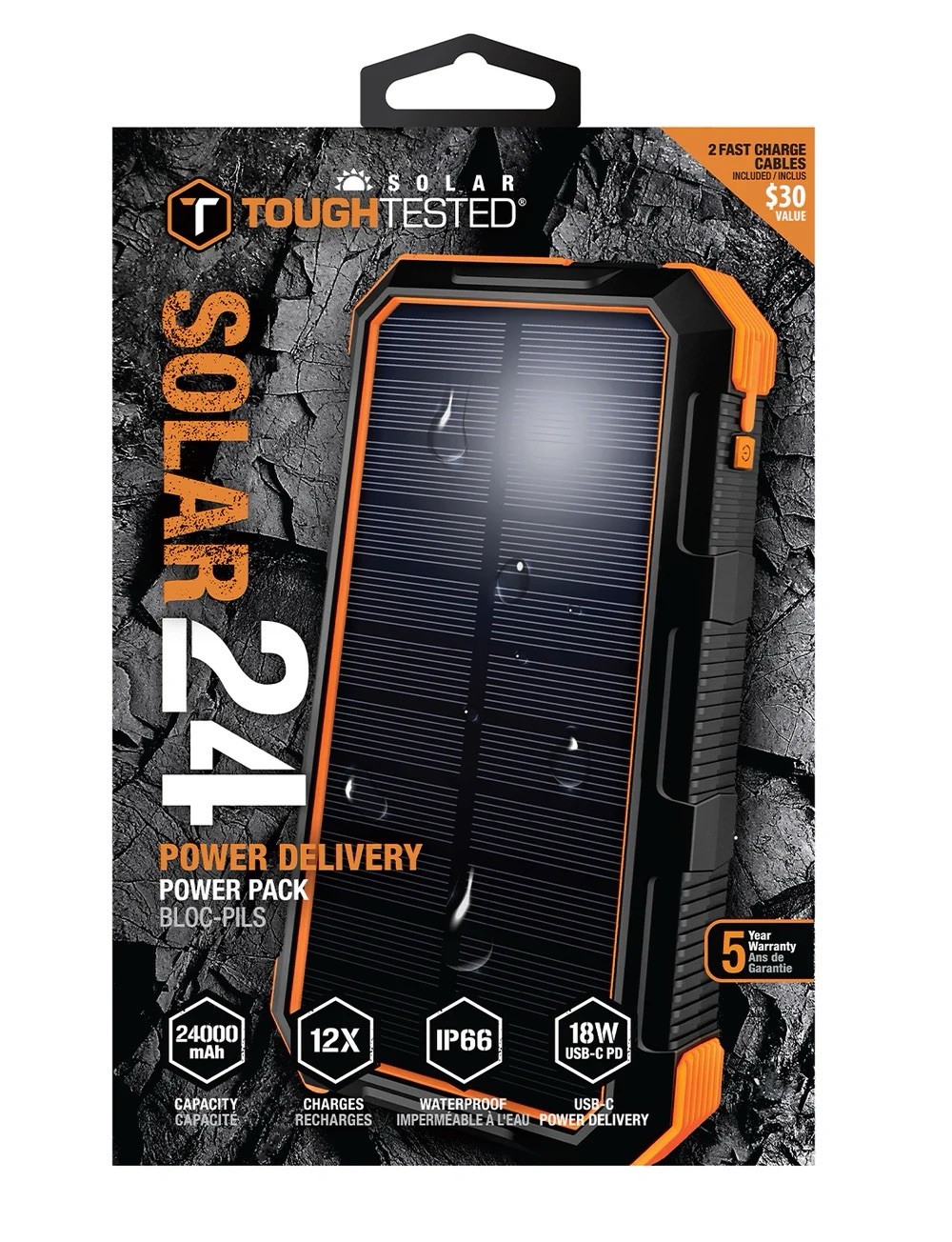ToughTested 24,000 mAh Fast Charging Solar Power Bank, Portable Solar Charger…
