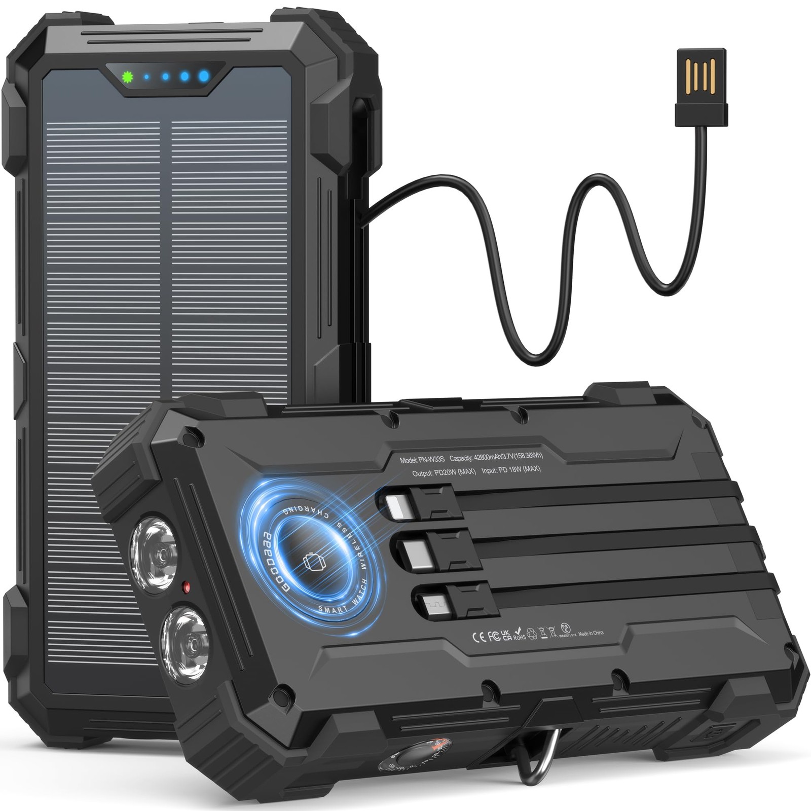 Solar Power Bank, 42800mAh Portable Charger 20W Fast Charging External Batter…