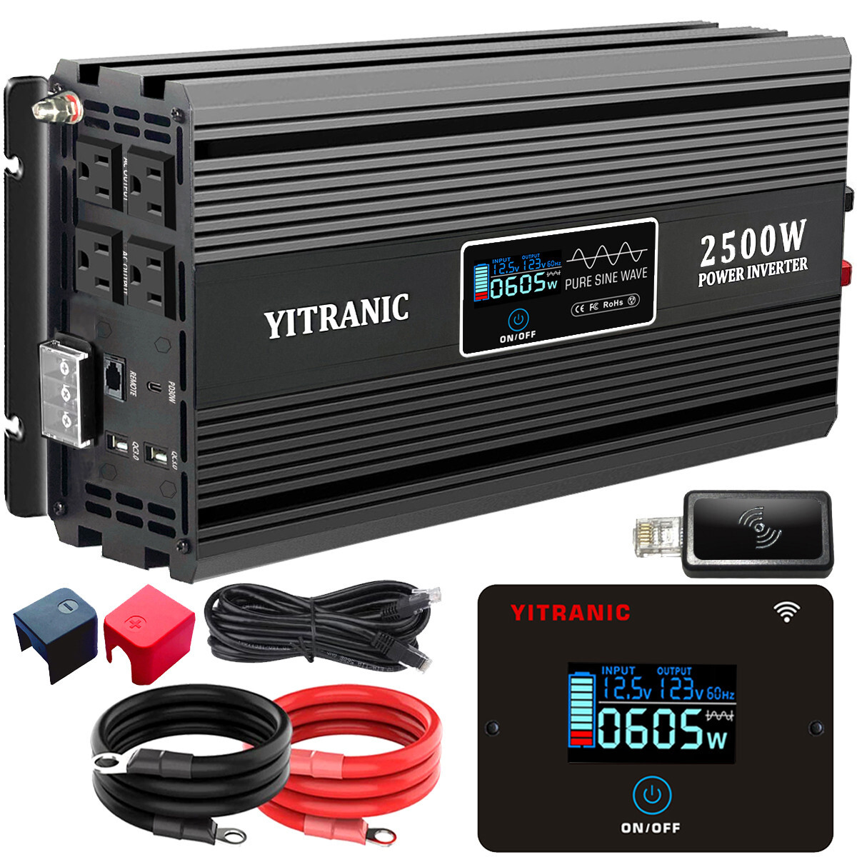 2500W/5000W Pure Sine Wave Inverter DC 12V to AC 120V Wireless Remote RV Camping