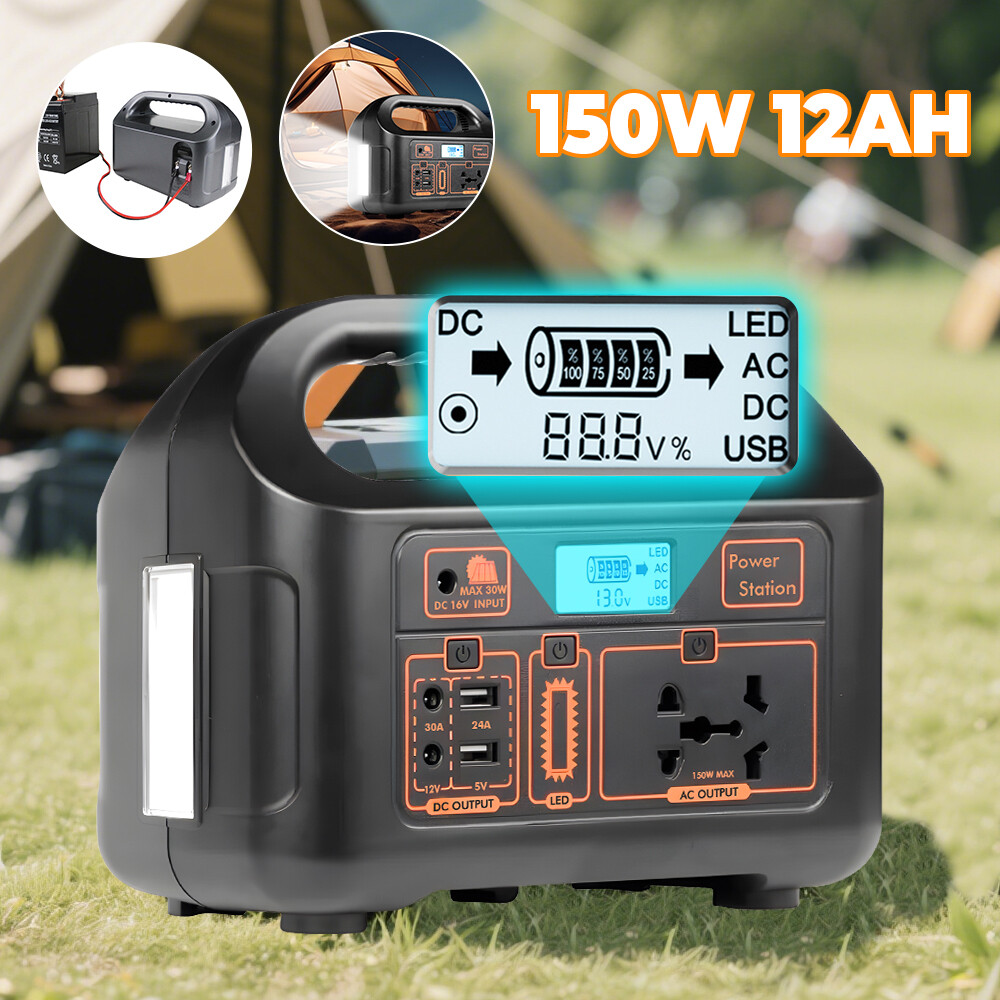 150W Portable Power Station Solar Generator Backup Power LED Tirp Camping AC/ DC