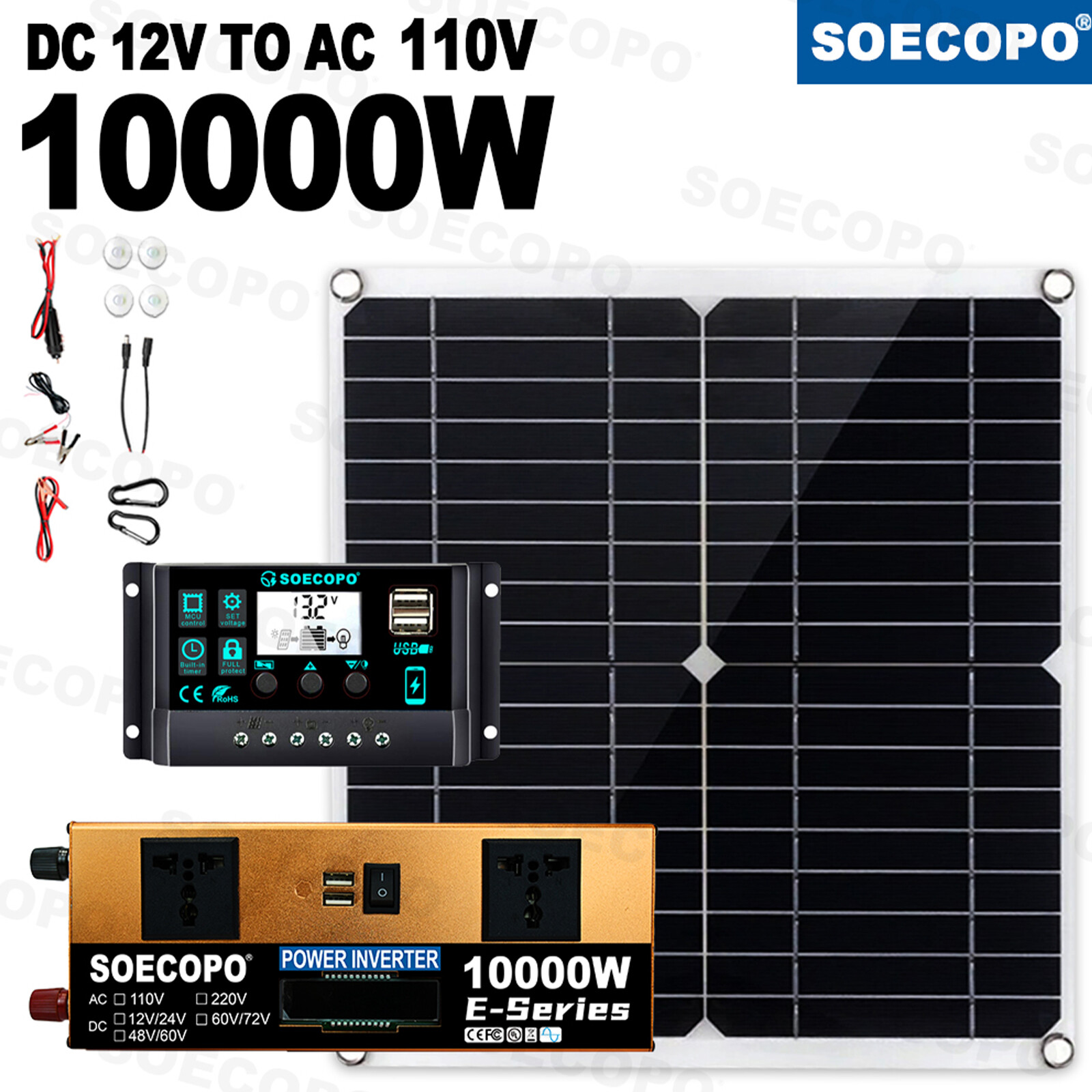 10000W Power Inverter Solar Generator With 300W Solar Panel Home Complete Set