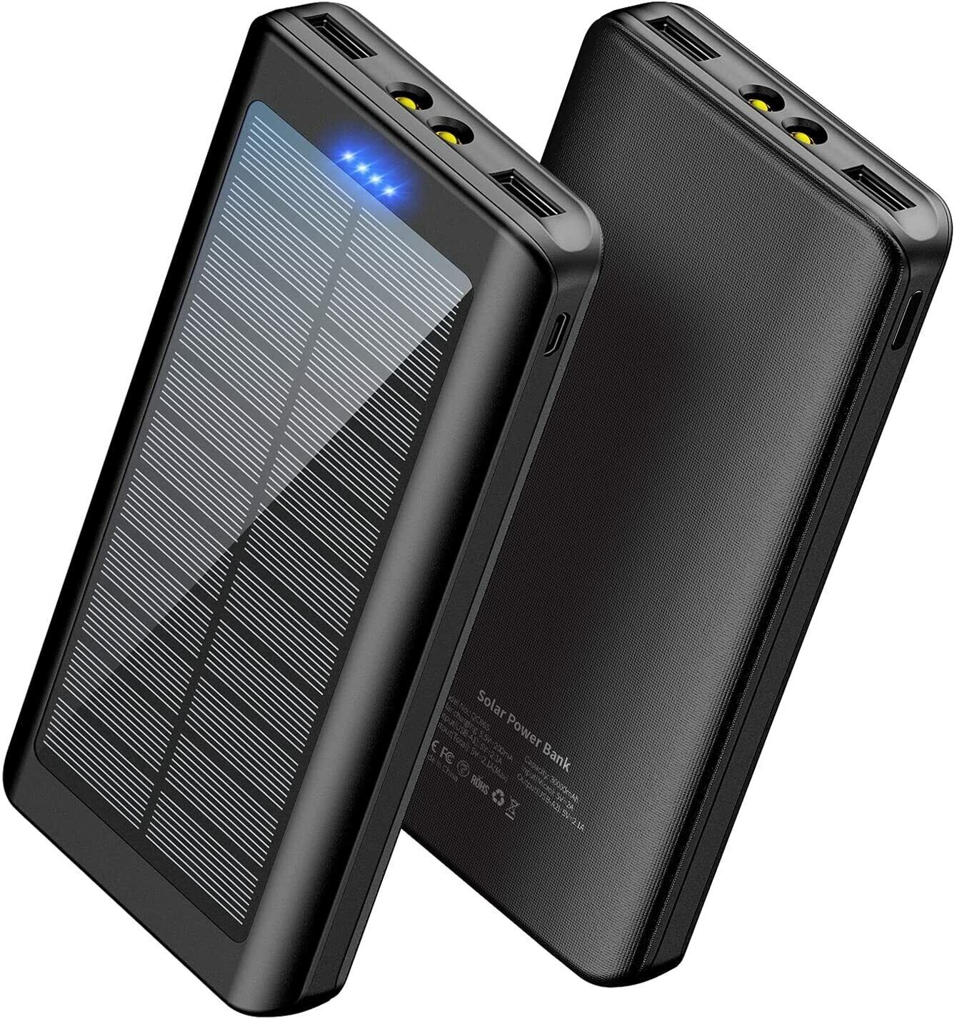 Solar Power Bank Portable Charger 30000mAh External Battery Pack USB Flashlight