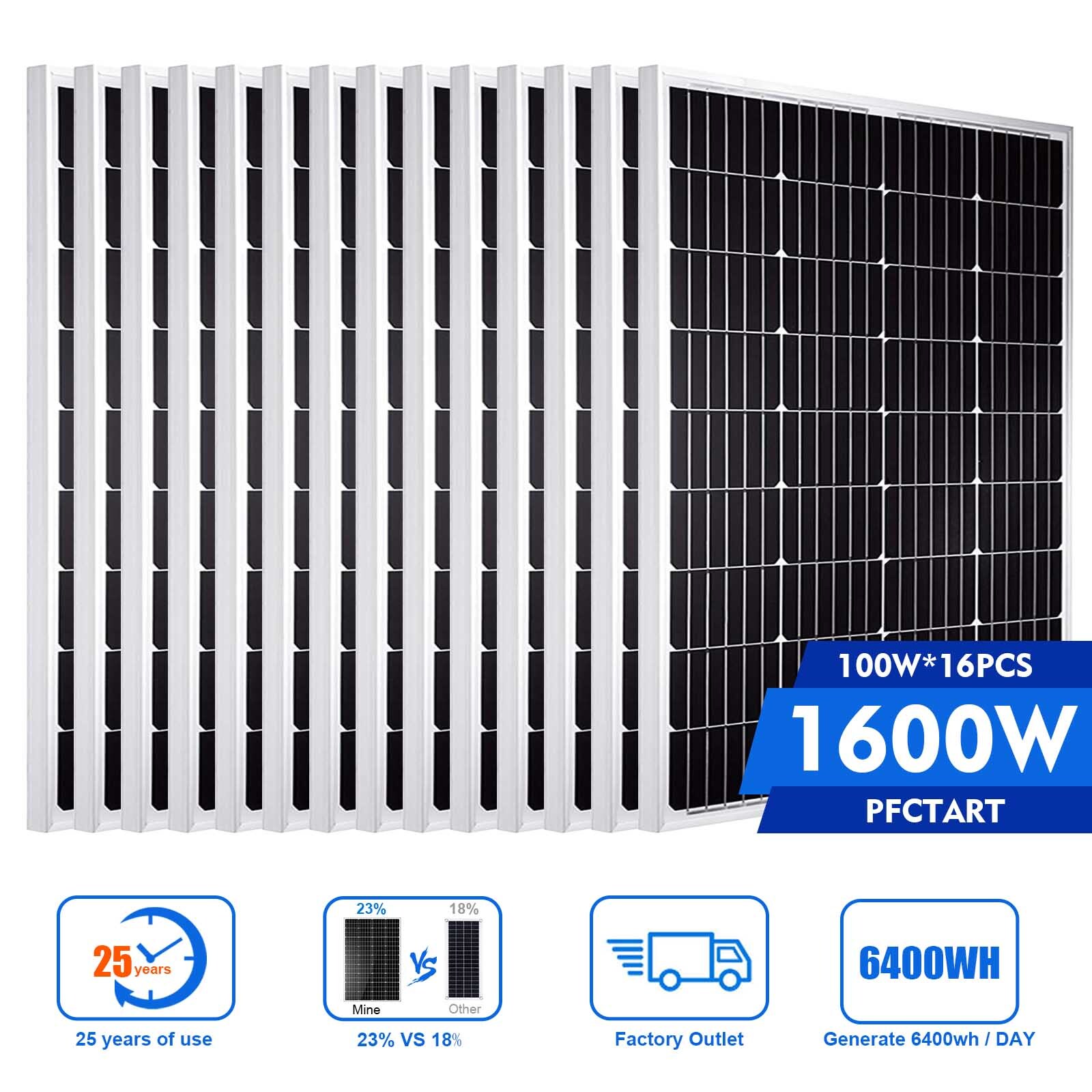 1600W Solar Panel Watt Monocrystalline PV Power 12V For Home RV Marine Car Kits
