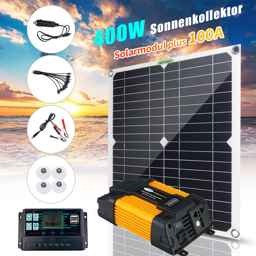 400W Solar Panel Kit 6000W Car Power Inverter 100A Battery Charger Controller