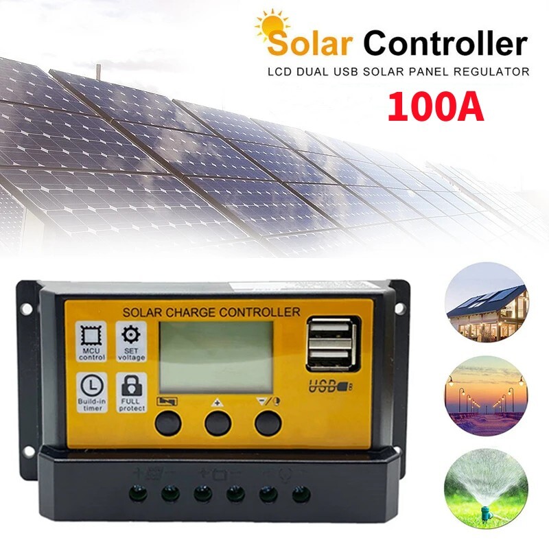 100A PWM Solar Charge Controller LCD 12V/24V Lithium Battery Panel Regulator USA