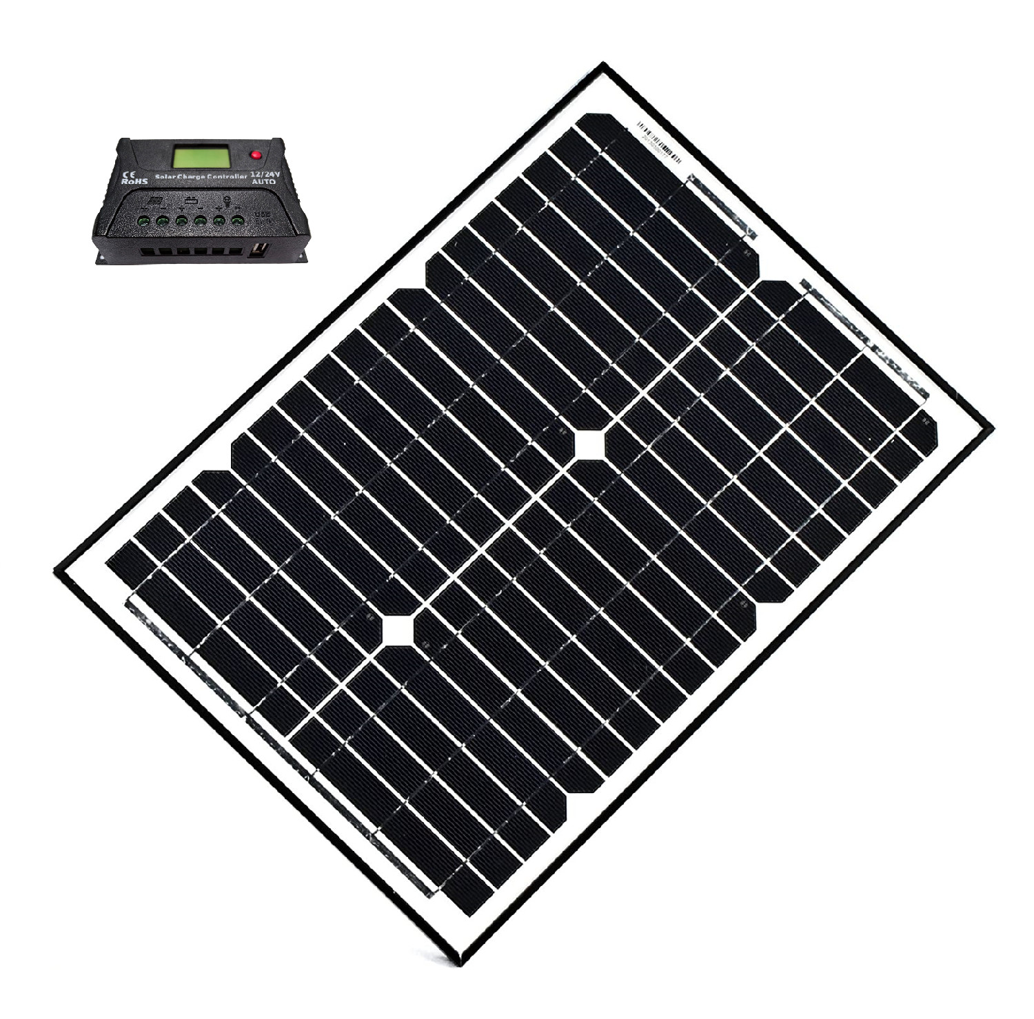 ALEKO 24V 20 Watt Monocrystalline Solar Panel Charging Controller Kit